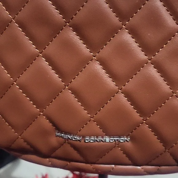 French Connection Quilted Brown Shoulder Bag with Silver Chain - Picture 3 of 7